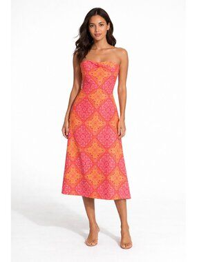 compact stretch bow tie neck full skirted midi dress Bow-Detail Pleated A-Line Midi Dress in Ivory - 4